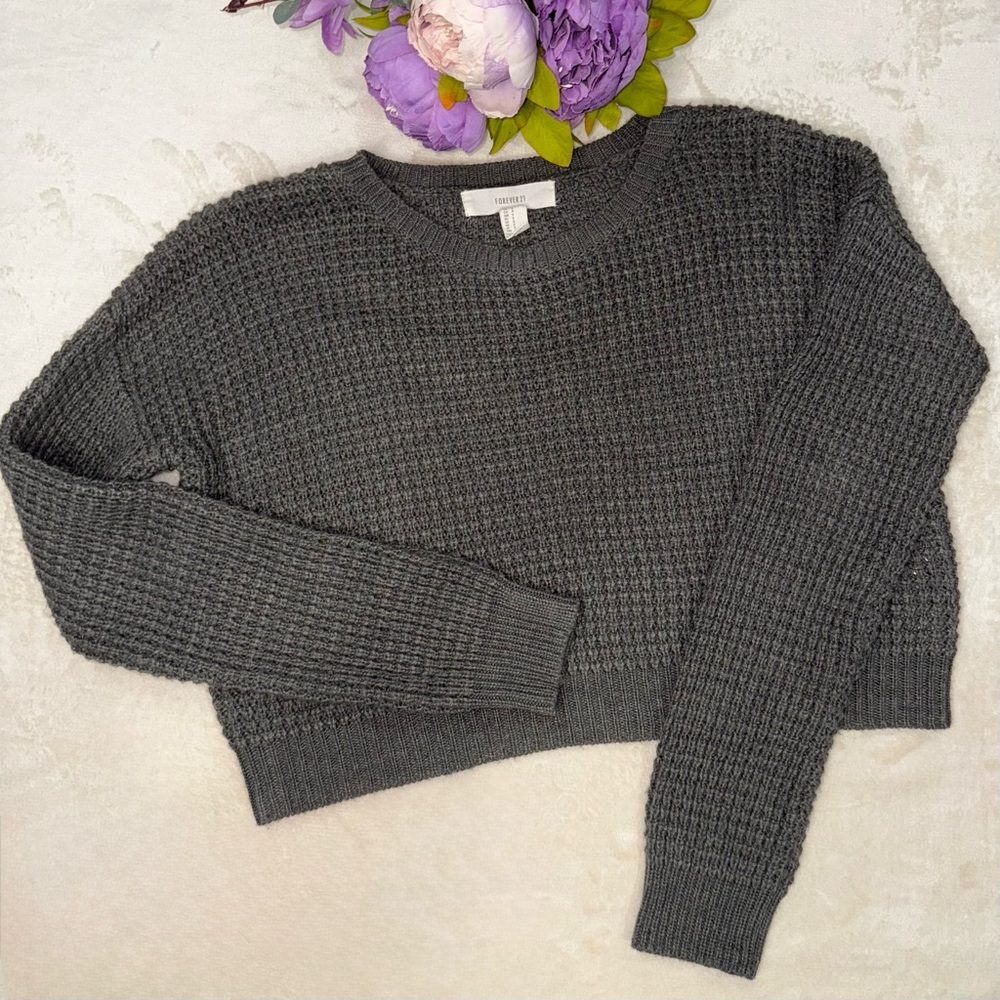 Forever 21 Grey Chunky Knit Cropped Sweater
